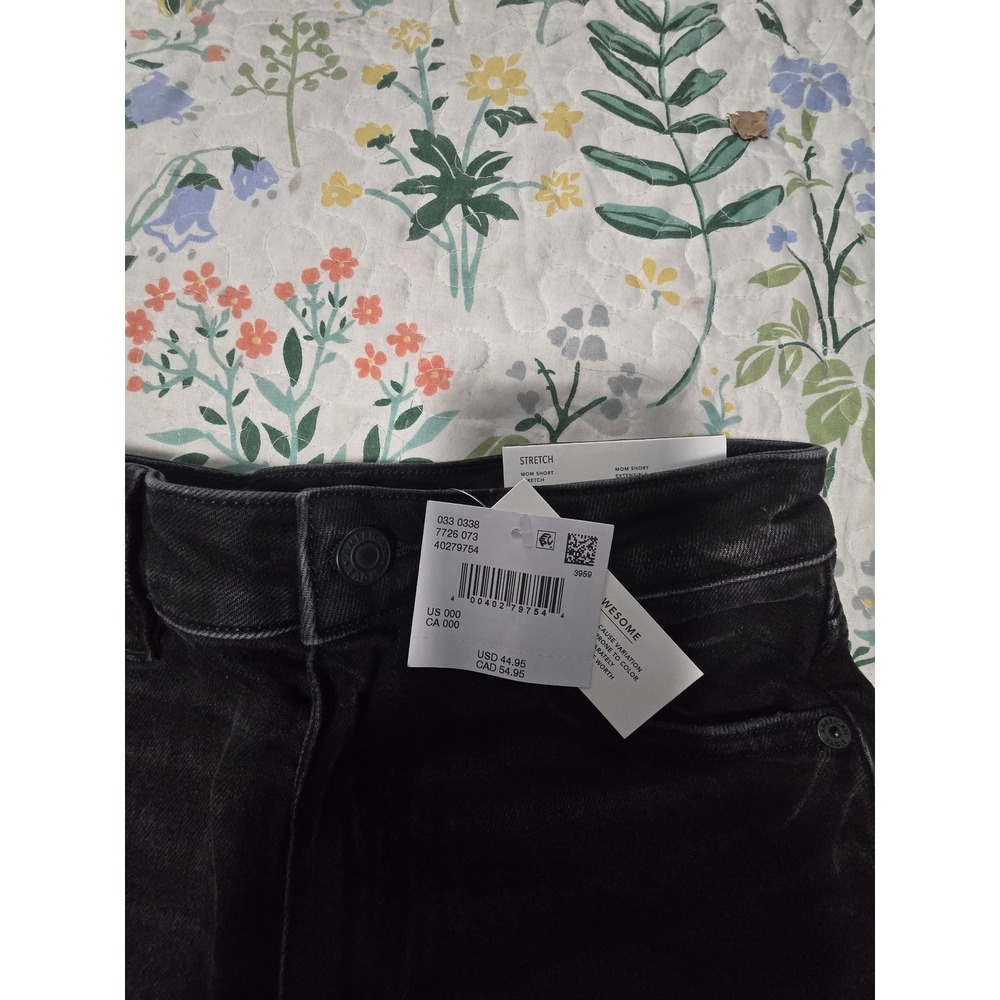 American Eagle Mom Shorts Super High Rise Black Denim Stretch Cuffed Size 00 23